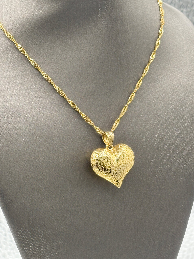 View One of Ladies 14 Karat Yellow Gold Puffed Heart Pendant