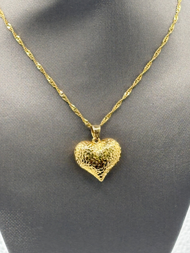 View two of Ladies 14 Karat Yellow Gold Puffed Heart Pendant