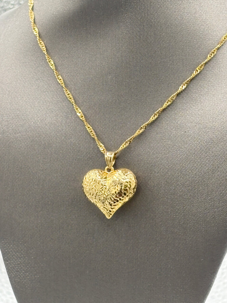 View Three of Ladies 14 Karat Yellow Gold Puffed Heart Pendant