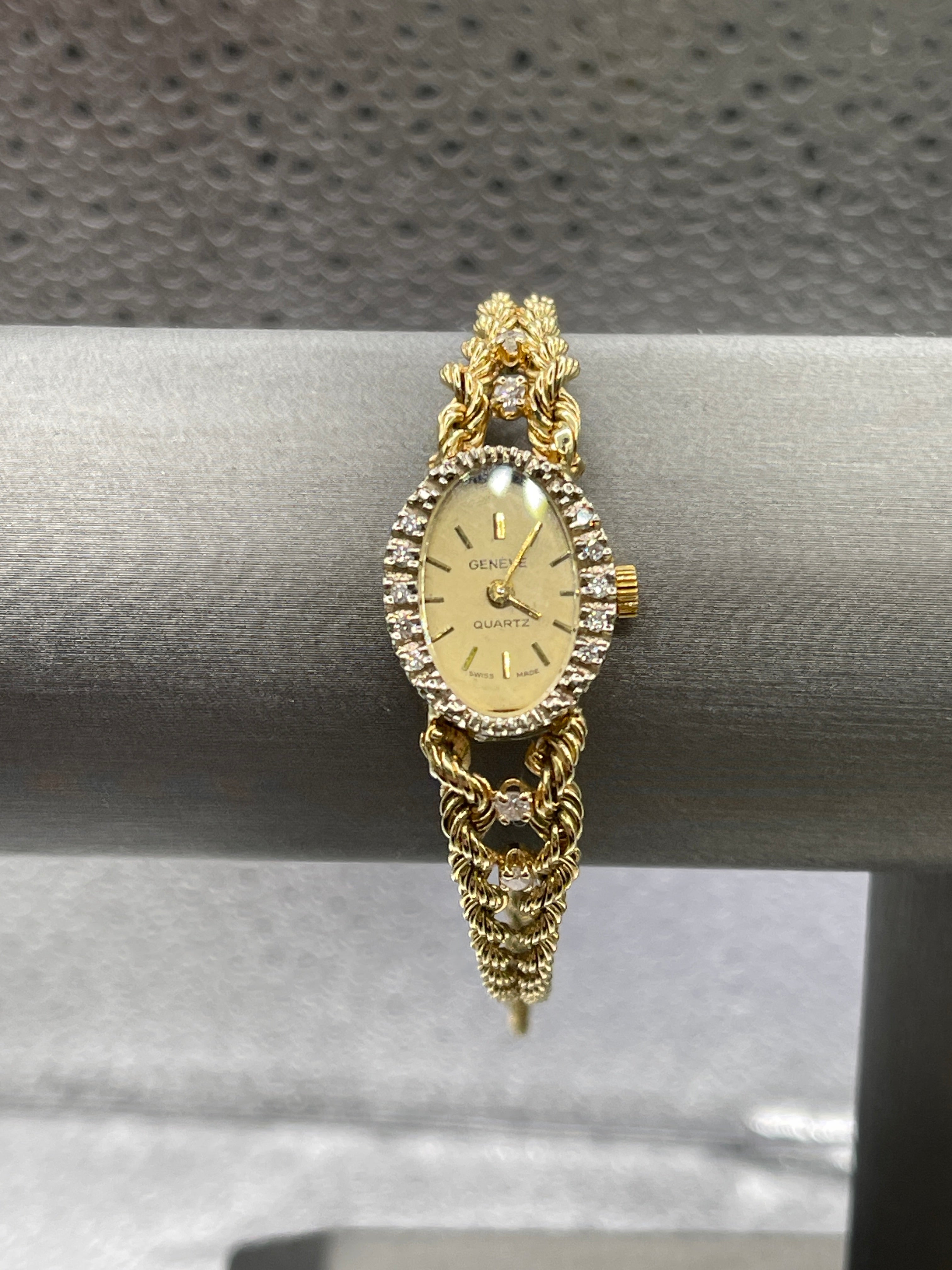 Ladies Geneva 14 Karat Yellow Gold Double Rope Diamond Watch