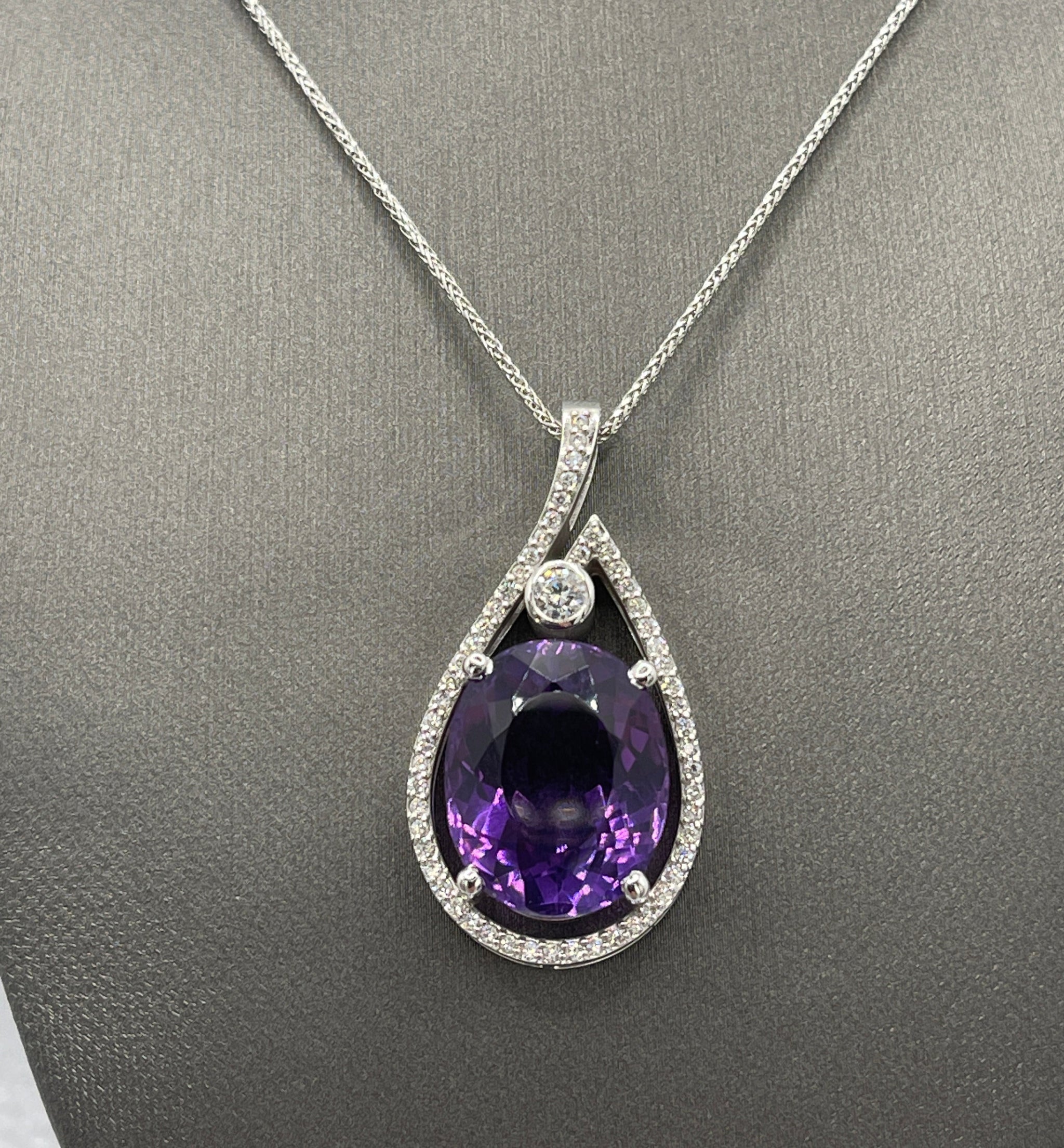 14k Solid White Gold Pendant, Brilliant Round Cut Natural online Zambian Amethyst Gem