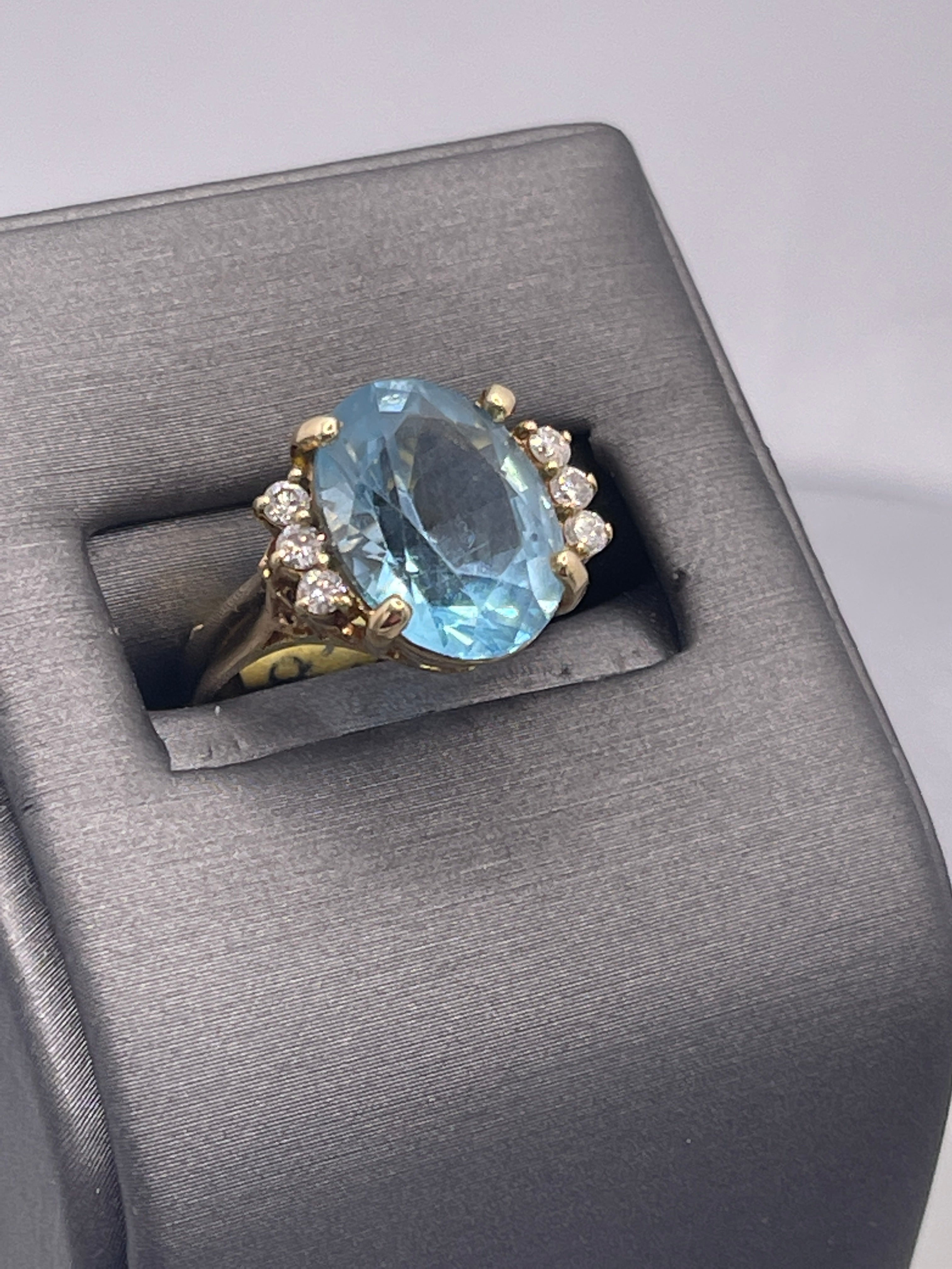 9ct Yellow Gold Blue Topaz & Diamond Cluster Size O Engagement Ring British  Made | eBay