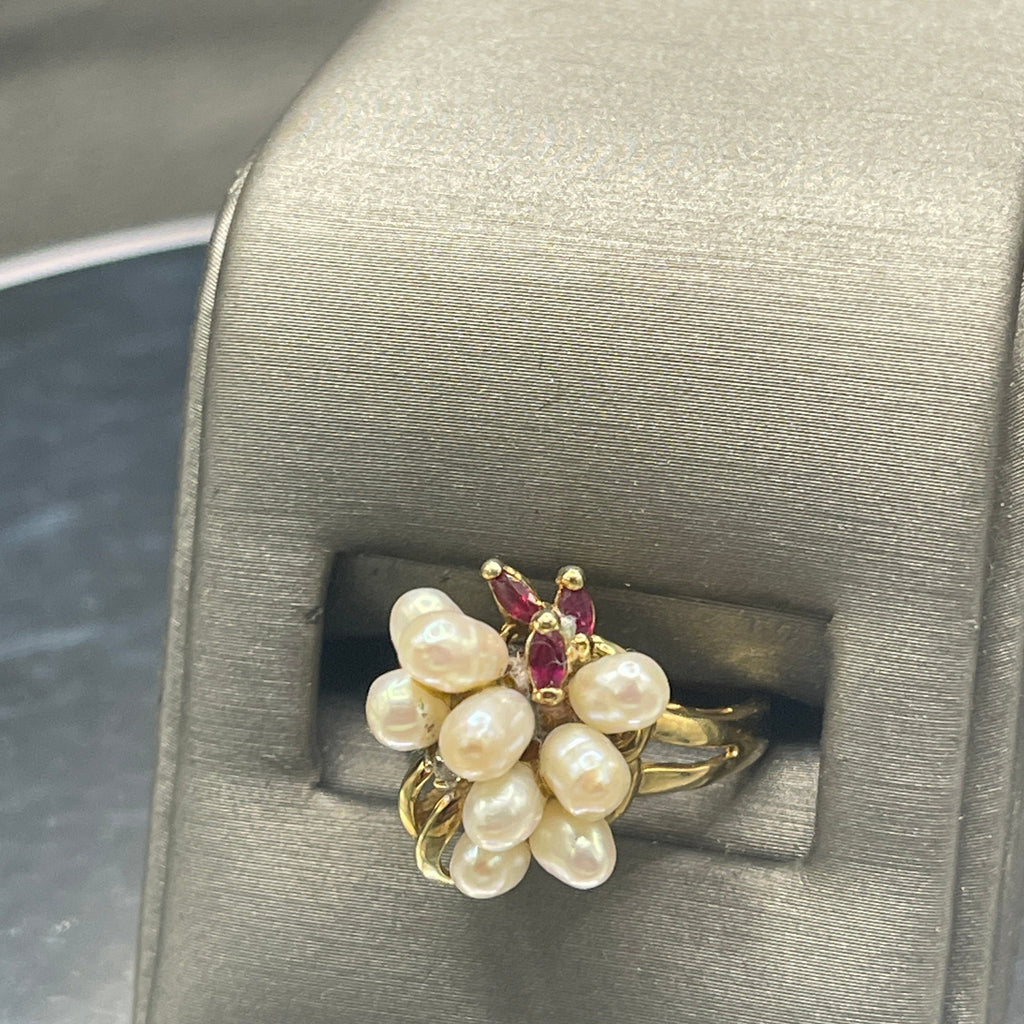 View Five of 10 KARAT YELLOW GOLD WITH FRESHWATER PEARL, RUBY & DIAMOND RING