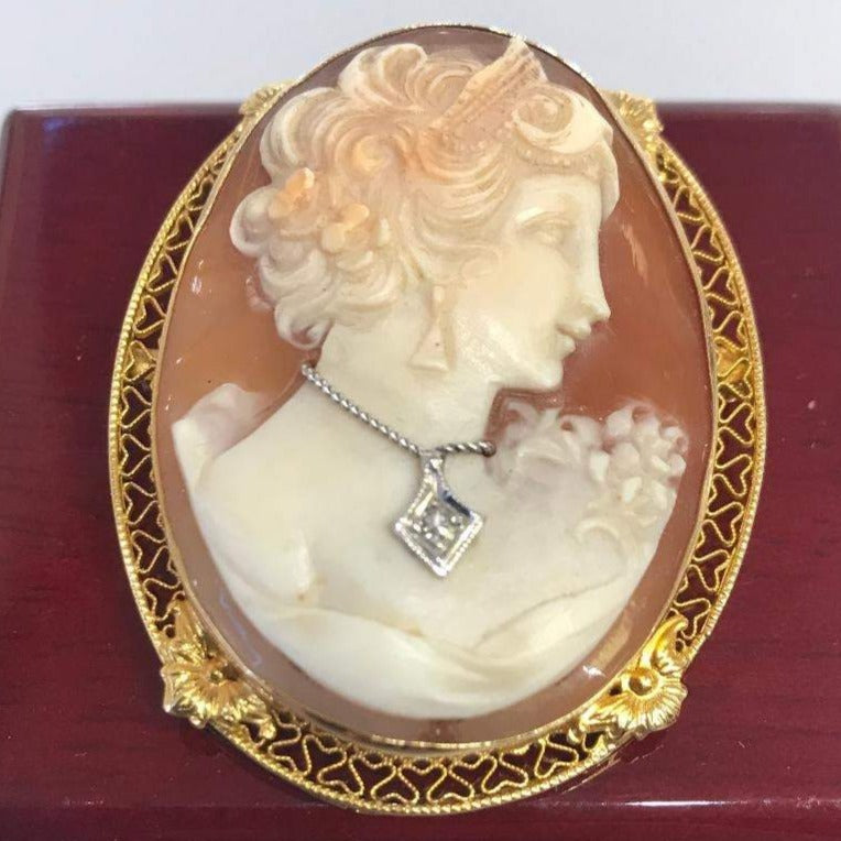 View one of 14 Karat Solid Yellow Gold Antique Victorian Handcrafted Cameo Lovely Face